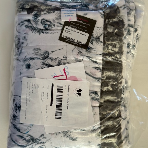 Dog Print Minky Blanket With Graphite Lapin Backing 60 By 82 New With Tags - Picture 4 of 6